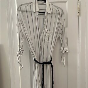 FAITHFULL THE BRAND Striped Button-Up Shirt Dress with Belt